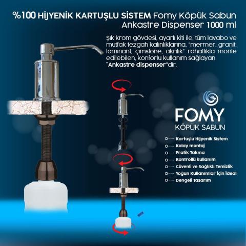 Fomy, Ankastre, Krom Dispenser 100ml, Kaliteli, Dayanıklı, Şık, bol köpüklü