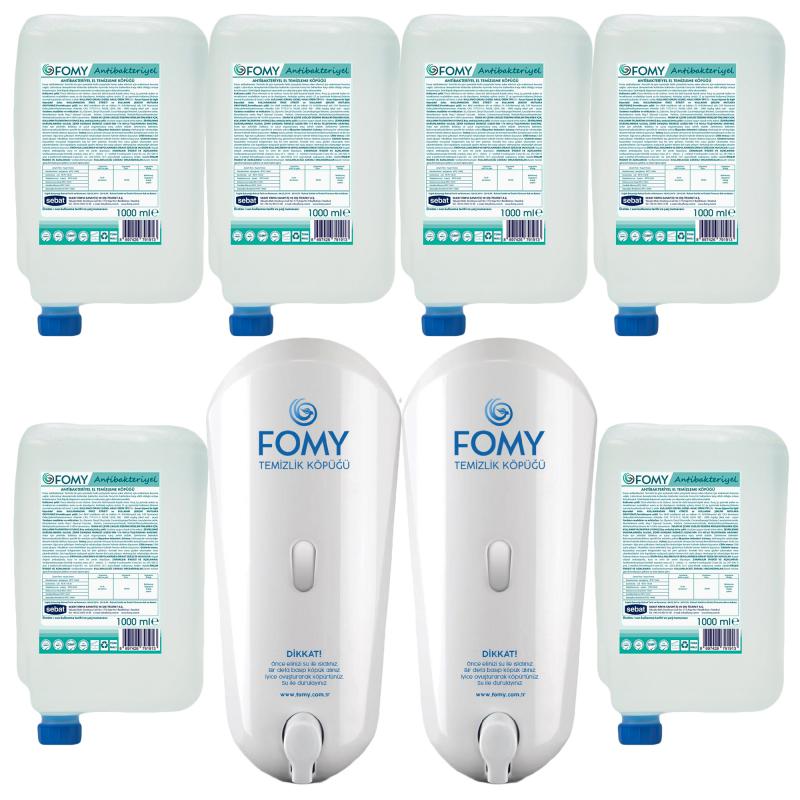 Antibakteriyel, Köpük Sabun, 6adet 1000ml Antibakteriyel kartuş + 2ad. Beyaz Dispenser