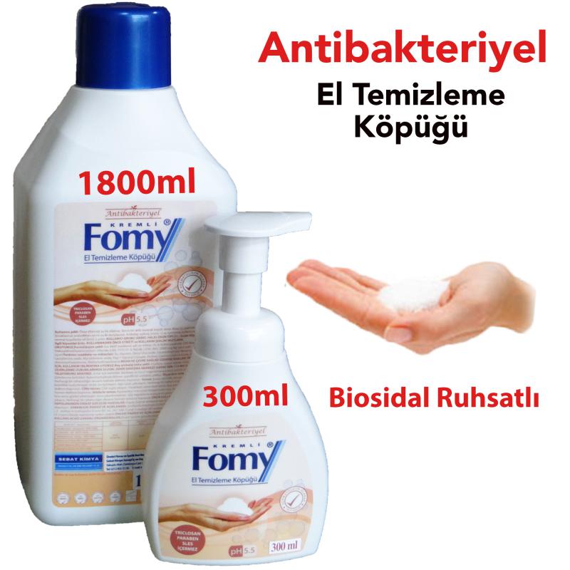 Fomy Antibakteriyel Köpük Sabun 1800ml + 300ml, Ph:5.5, Dermatolojik Raporlu, TSE Belgeli, Biosidal Ruhsatlı
