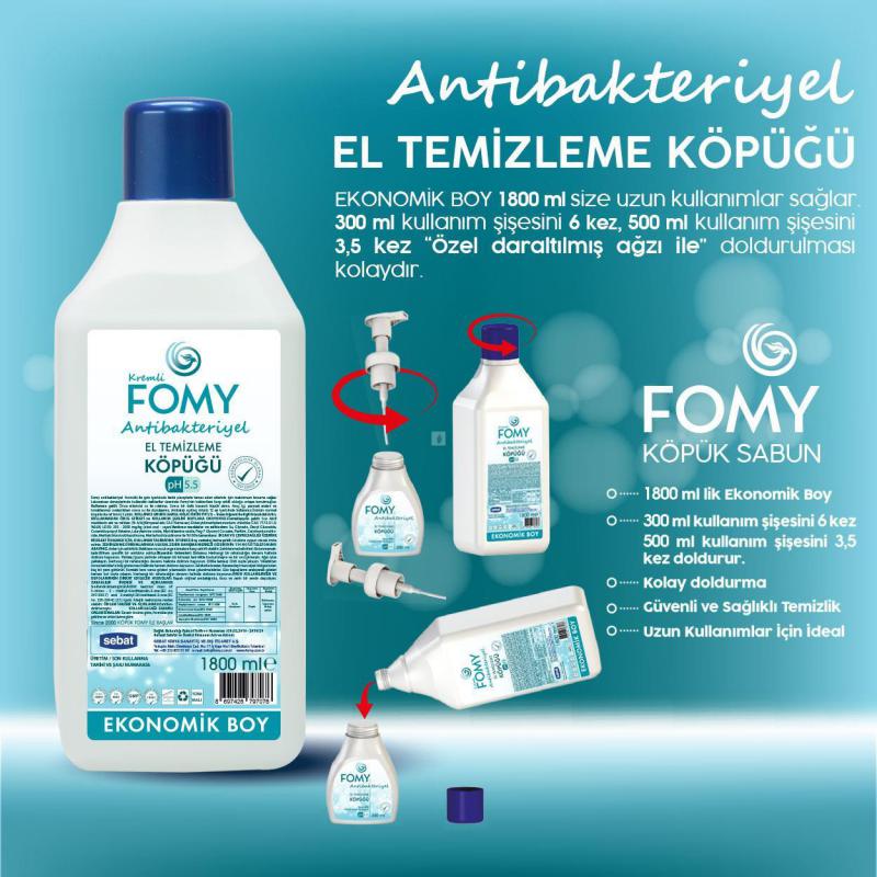 Antibakteriyel, Köpük Sabun,  300ml pompalı, 1800ml yedek kartuş,