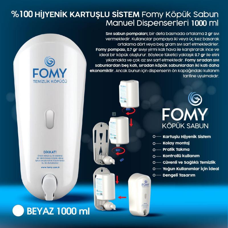 Köpük Sabun, Dispenser, beyaz, 1000ml kartuş, köpük sabun, uyumlu, PVC, dayanıklı, kırılmaz,  