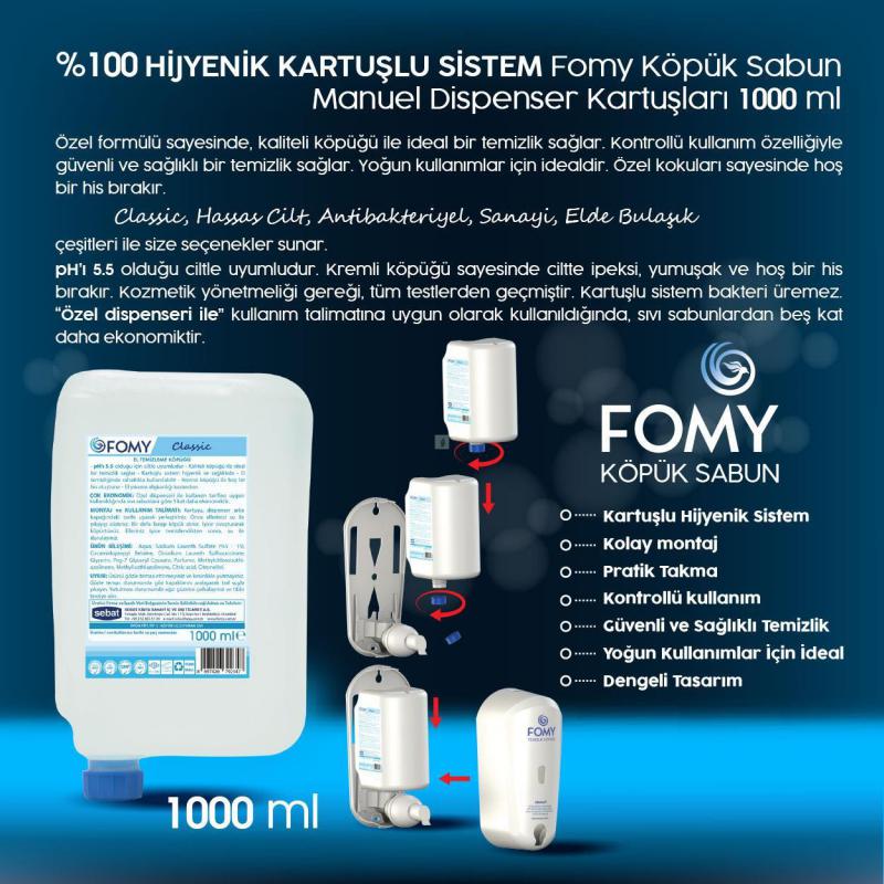 Antibakteriyel, Köpük Sabun, 6adet 1000ml Antibakteriyel kartuş + 2ad. Beyaz Dispenser