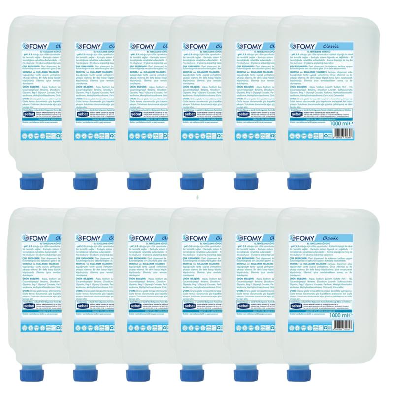 Classic El Temizleme Köpüğü, 1000 ml Kartuş 12’li Koli, TSE Belgeli, Dermatolojik Raporlu