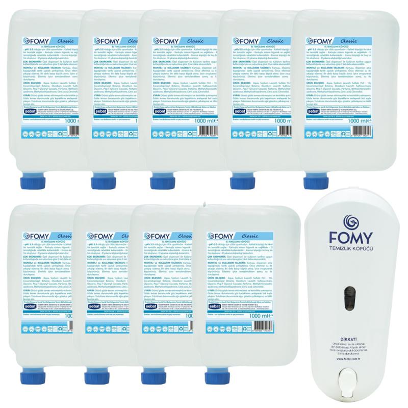 Classic Köpük Sabun 1000ml, 9 kartuş +1 beyaz dispenser, TSE Belgeli, Dermatolojik raporlu
