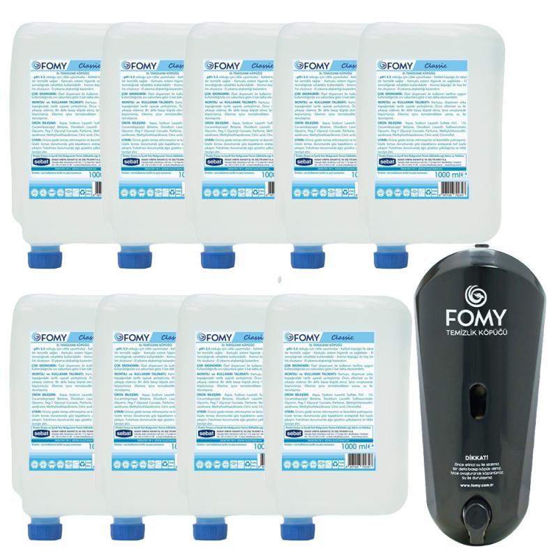 Classic Köpük Sabun 1000ml 9ad +1 adet siyah dispenser, TSE belgeli, Dermatolojik raporlu