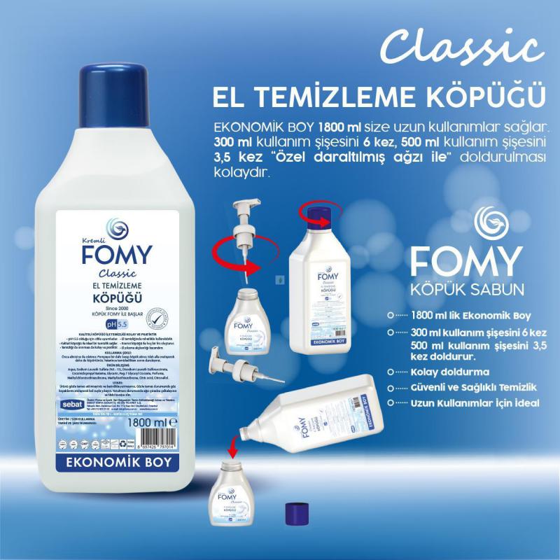 Köpük sabun, Classic, Köpük Sabun Seti 1800+300ml, kremli, TSE belgeli, Dermatolojik raporlu, hoş kokulu