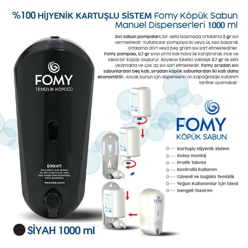 Köpük Sabun, Dispenser, siyah, 1000ml kartuş, köpük sabun, uyumlu, PVC, dayanıklı, kırılmaz,  