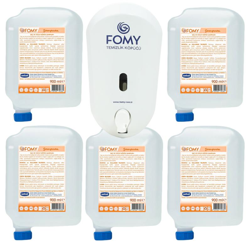 Fomy%20Saç%20Vücut%20Şampuanı%20900ml%205Kartuş%20+%201%20adet%20Beyaz%20Dispenser,%20Paraben%20İçermez,%20Saç%20Dökmez