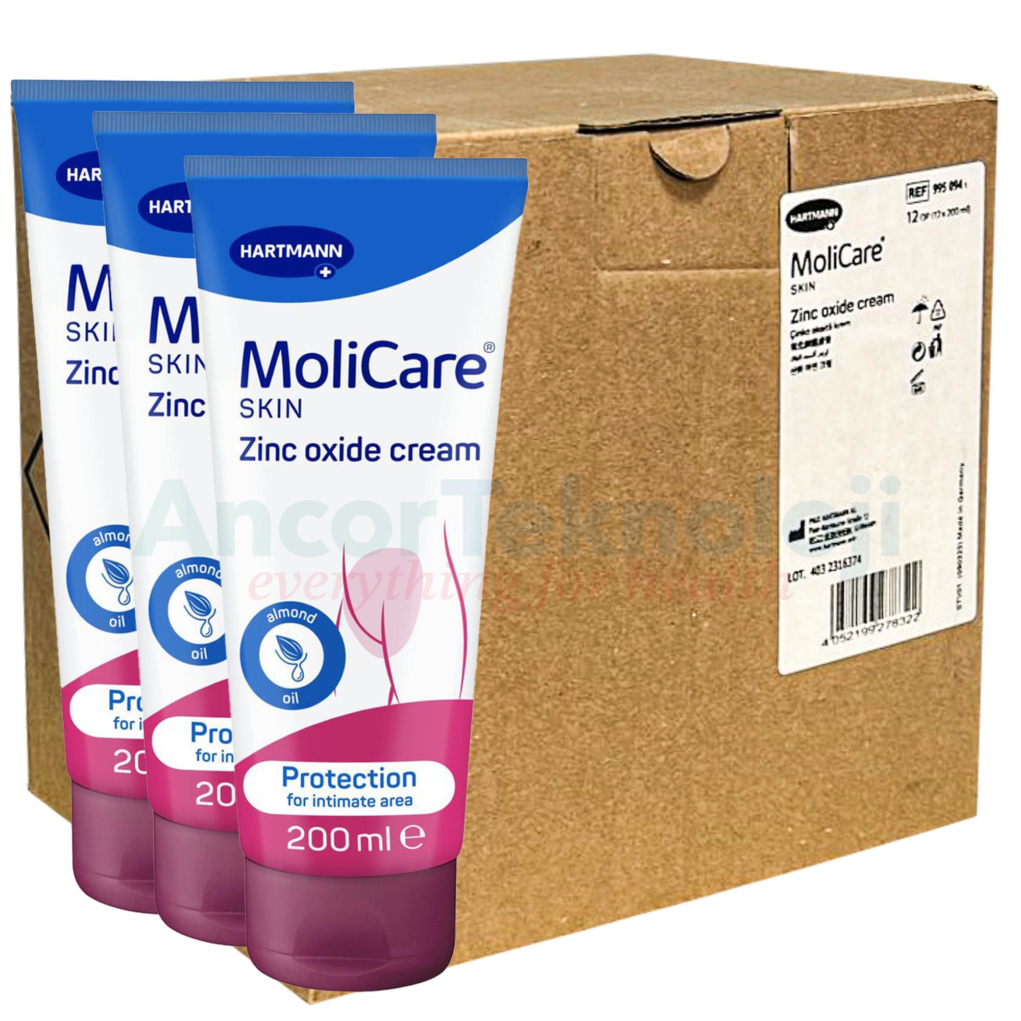 Molicare Skin, %20 çinko oksit içerir, 200ml 12’li kutu, yara bakım kremi, pişik giderici ve önleyici krem