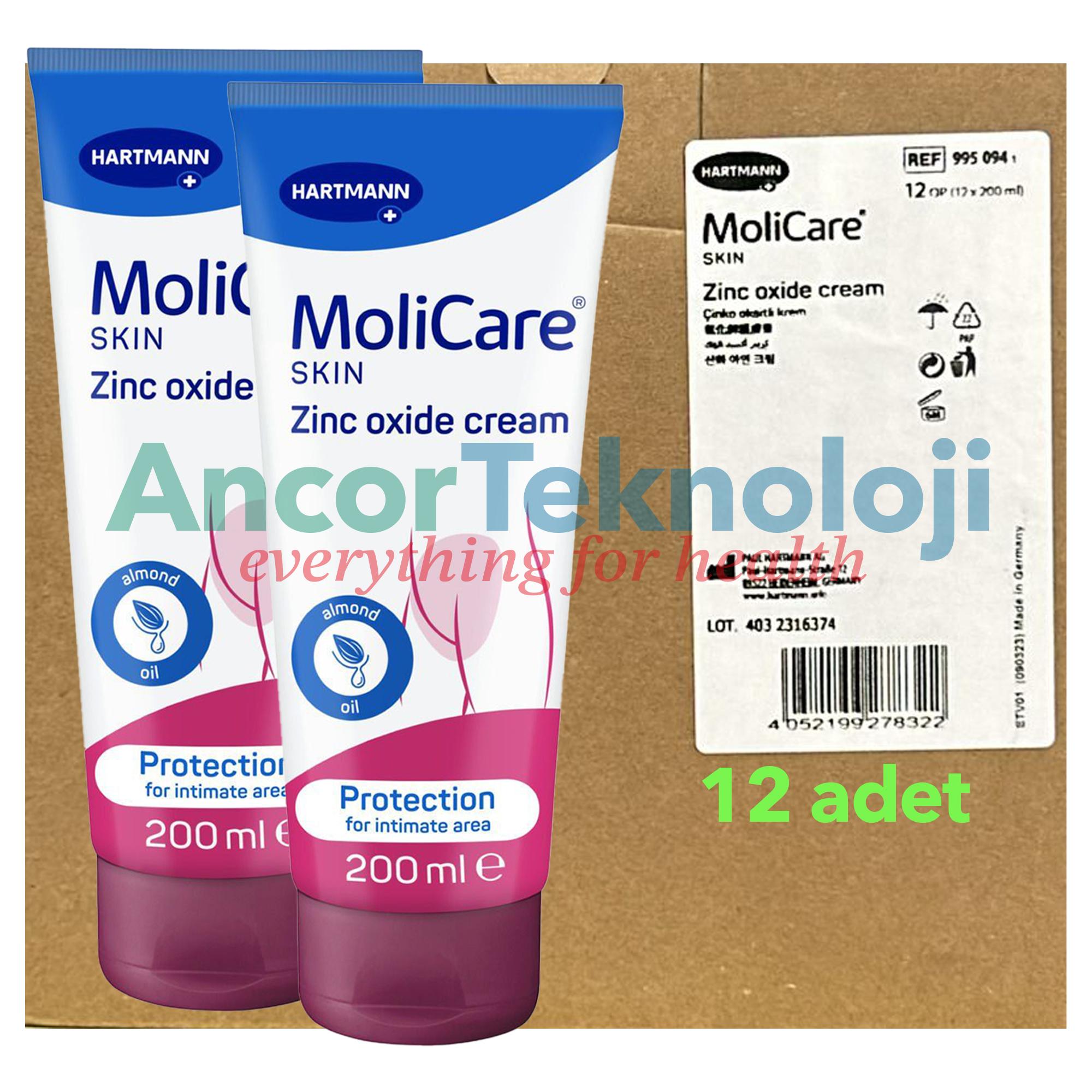 Molicare Skin, %20 çinko oksit içerir, 200ml 12’li kutu, yara bakım kremi, pişik giderici ve önleyici krem