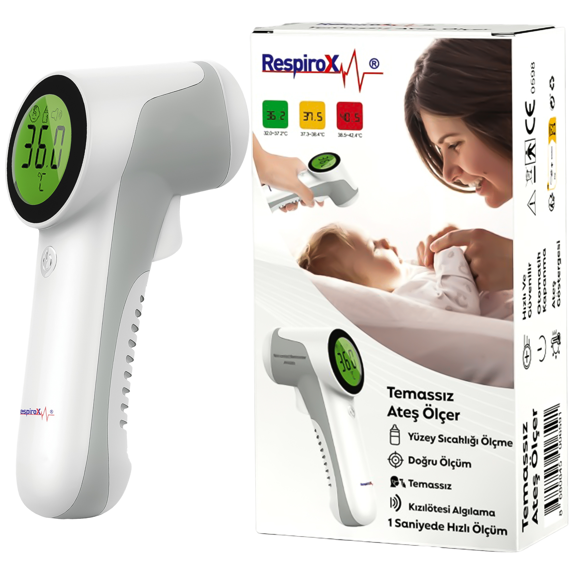 Respirox JM01801 Ateş Ölçer, Temassız, 1sn den kısa ölçüm