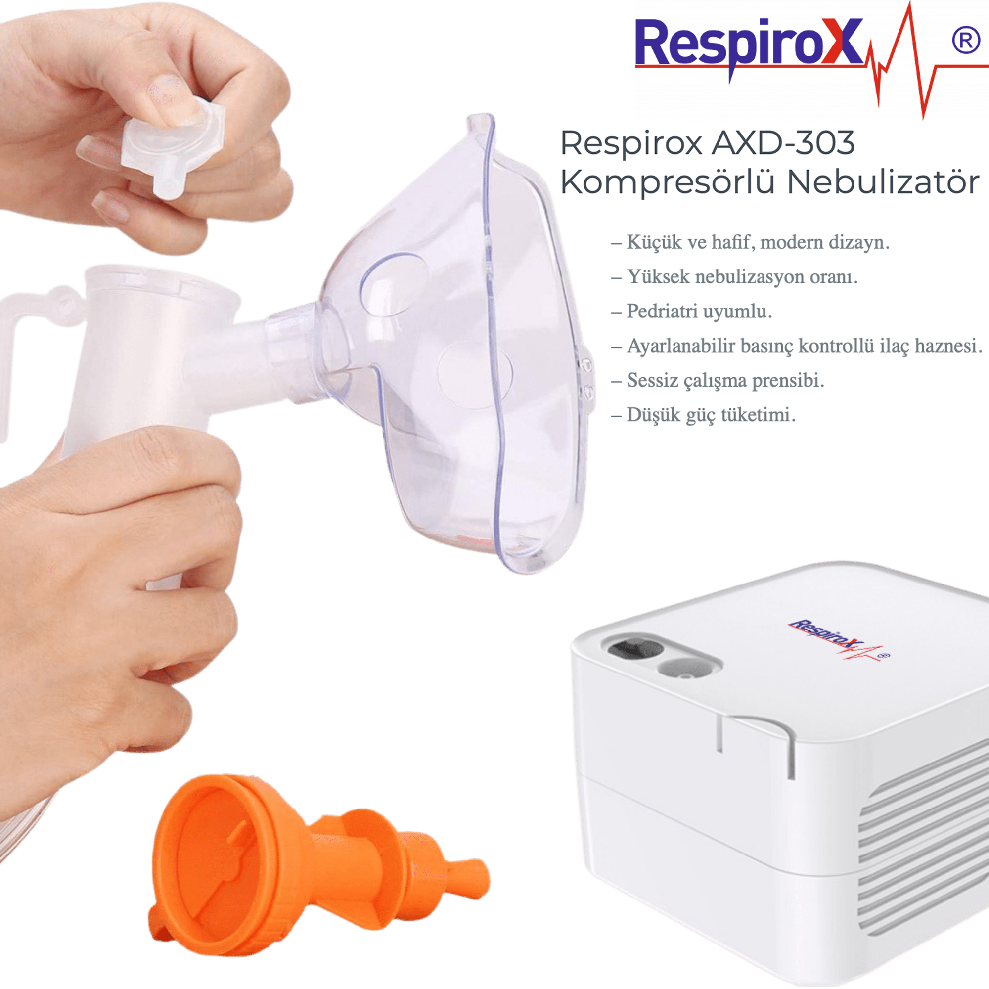 Respirox, Axd303, Kompresörlü Nebulizatör, pediatrik uyumlu