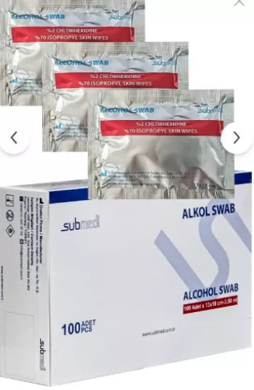 %70 İzopropil Alkol - %2 Klorheksidin Alkollü Mendil 13x18 El Temizleme Mendili Alkollü Swab Mendil 100 Adet