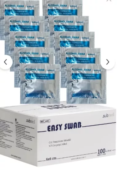 Submed Alkollü Mendil %70 Ipa, 8x11cm Cilt Temizleme Mendili Swap, 100 Adet