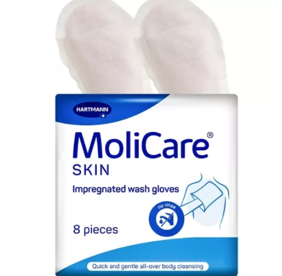 Molicare, Hasta Yıkama Eldiveni, Perine Bölgesi ve Tüm Vücut Yıkama, 8li 1 Paket, Aloevera’lı