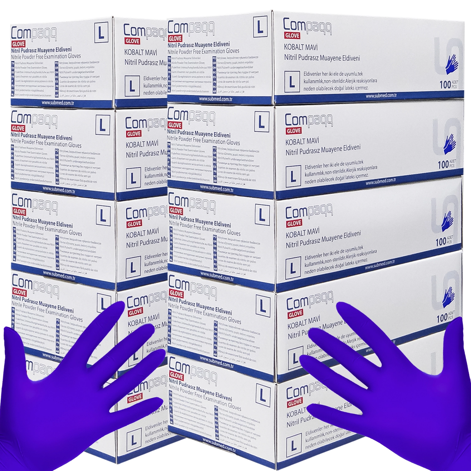 Compaqq, Nitril eldiven, premium, Large, 1000 adet 10x100 lü Kutu, 430gr Paket