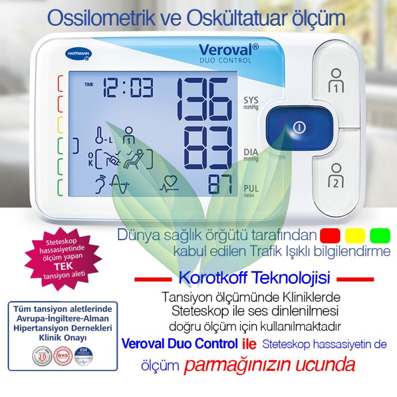 Hartmann Veroval Duo Control, Hafızalı, Tam Otomatik Tansiyon Aleti, Osilometrik ve Korotkoff Teknolojisi - 6 Yıl Garanti