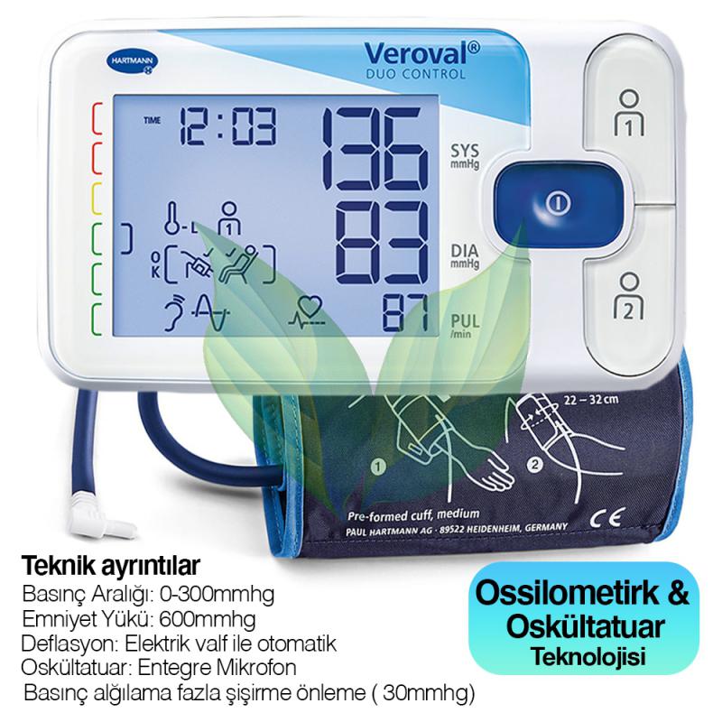 Hartmann Veroval Duo Control, Hafızalı, Tam Otomatik Tansiyon Aleti, Osilometrik ve Korotkoff Teknolojisi - 6 Yıl Garanti