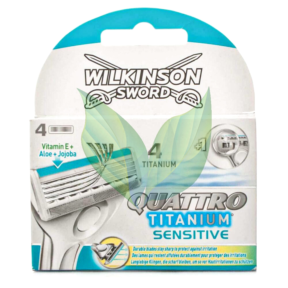 Wilkinson Quattro Titanium Sensitive 4 lü Yedek Tıraş Bıçağı, Almanya Üretim, Vitamin E + Aloe + Jojoba